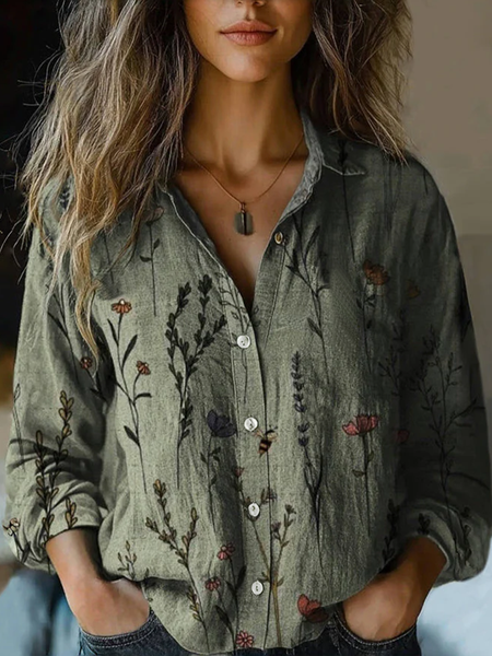 

Vintage Floral Print Blouse, Green, Blouses