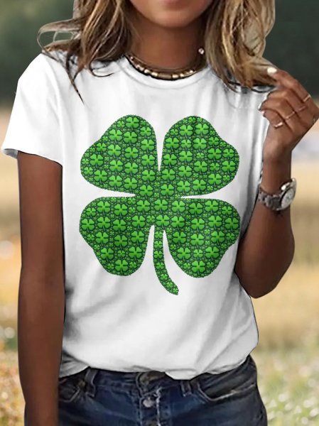 

Casual St. Patrick's Day Geometric Crew Neck Short Sleeve T-shirt, White, T-shirts