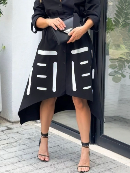Urban Printing Color Block Midi Skirt, Black, Skirts