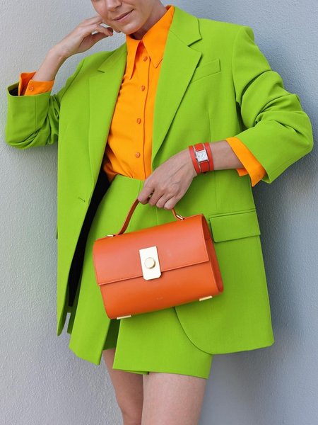 Urban Plain Lapel Collar Blazer, Green, Blazers