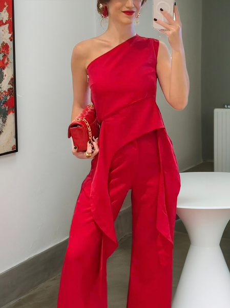 Urban Plain One Shoulder Tank Top, Red, Vests and Gilets