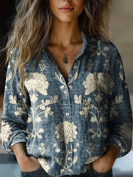

Vintage Floral Print Blouse, Green, Blouses
