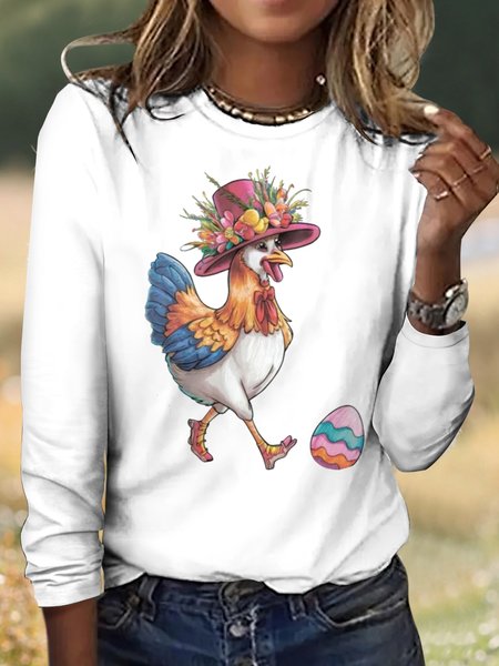 

Vintage Easter Plaid Crew Neck Long Sleeve T-shirt, White, T-shirts