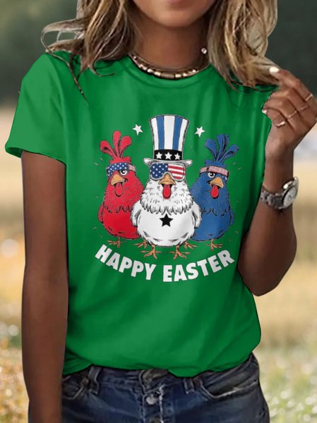 Casual Easter Animal Crew Neck Short Sleeve T-shirt, Green, T-shirts