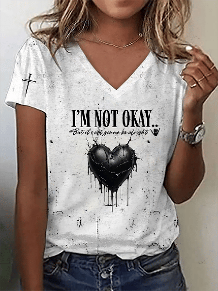

Casual Geometric V Neck Short Sleeve T-shirt, White, T-shirts