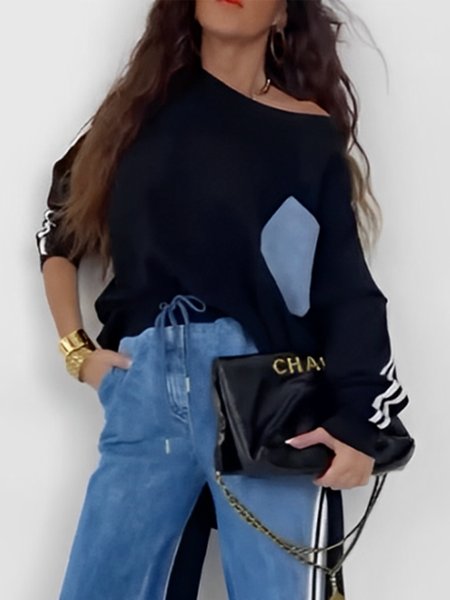 

Casual Color Block Split Joint Loosen Blouse, As picture, Blouses and Shirts
