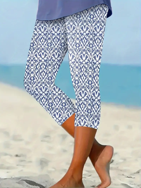 

Women's Trousers Elastic Waist Legging Daily Going Out Casual Printing Floral Summer Pants, Blue, Leggings