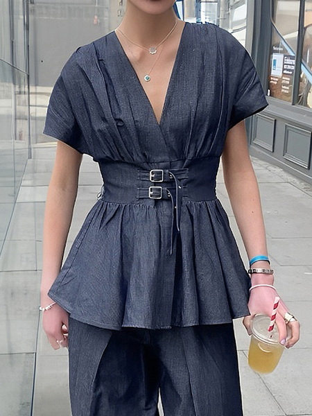 Urban Plain Denim Top, As picture, Blouses and Shirts
