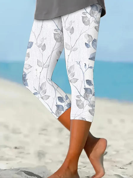 

Women's Trousers Elastic Waist Legging Daily Going Out Casual Printing Floral Summer Pants, White, Leggings