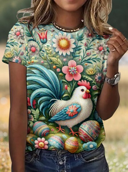 

Vintage Easter Floral Crew Neck Short Sleeve T-shirt, Apricot, T-shirts