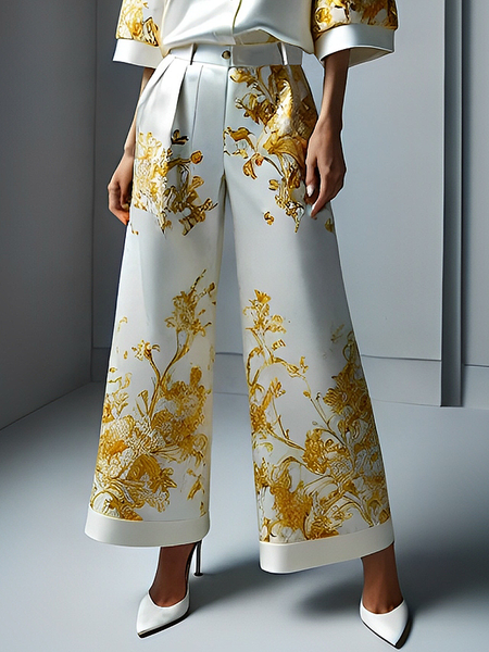 Urban Floral Straight Pants, As picture, Pants