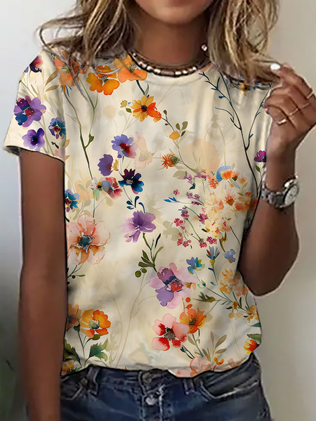 

Vintage Heart/Cordate Crew Neck Short Sleeve T-shirt, As picture, T-shirts