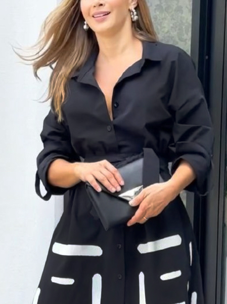 Urban Plain Shirt Collar Shirt, Black, Blouses and Shirts