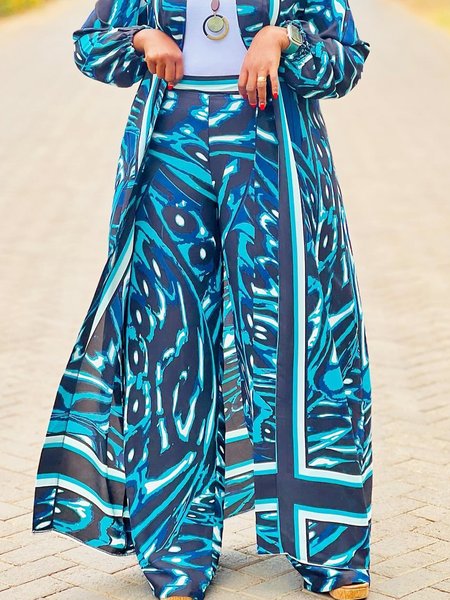 Vacation Abstract Straight Fashion Pants, Blue, Pants