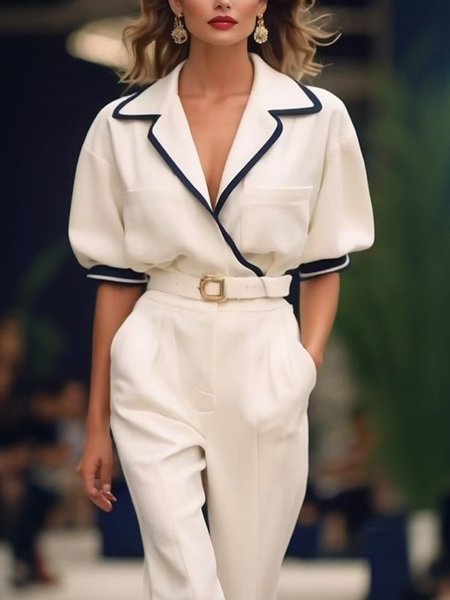 

Urban Color Block Lapel Collar Puff Sleeve Shirt, White, Blouses and Shirts