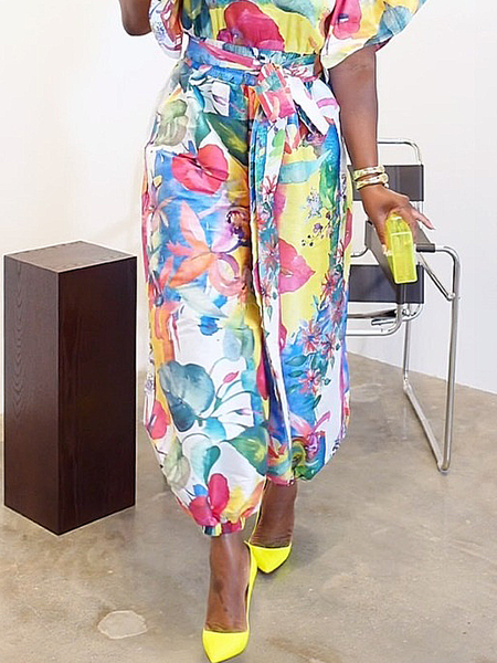 

Elegant Floral Bloomers Pant, As picture, Pants