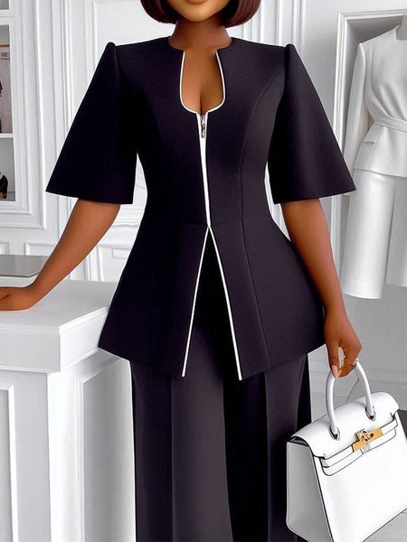 Urban Color Block U-Neck Jacket, Black, Jackets