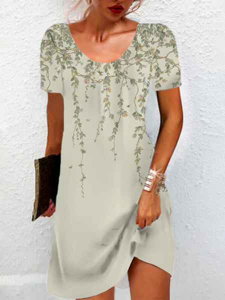 

Women's Short Sleeve Summer Floral Printing Dress Crew Neck Daily Going Out Casual Mini Tunic H-Line Dress, As picture, Casual Dresses