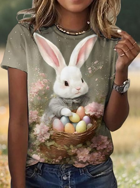 

Vintage Easter Rabbit Eggs Animal Crew Neck Short Sleeve T-shirt, Coffee, T-shirts