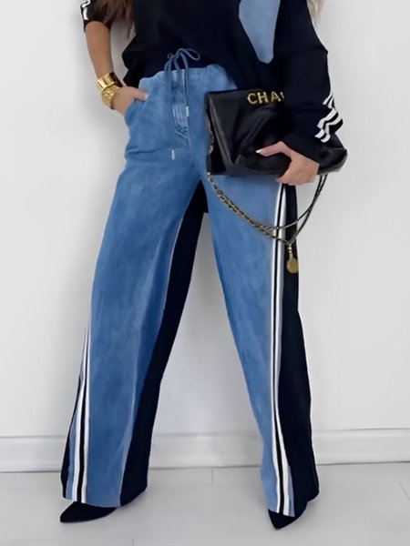 

Casual Color Block Baggy Pants, As picture, Pants