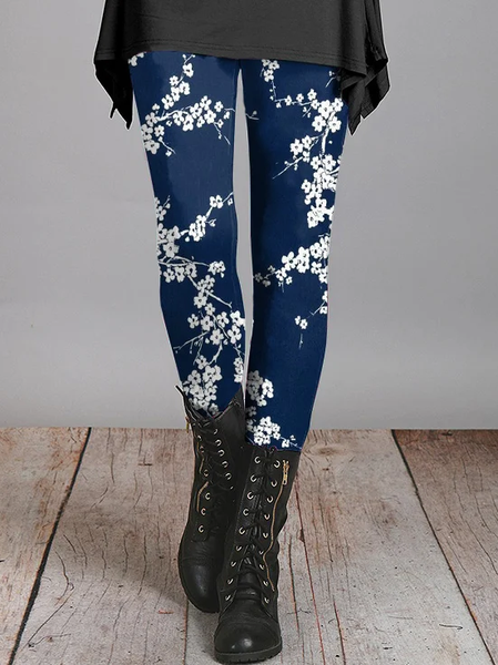 

Women's Casual Floral Jersey All Season Printing Long Leggings, Purplish blue, Leggings