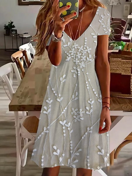 

Women's Floral Spring Print Casual Short Sleeve V-Neck Dress, As picture, Dresses