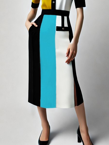Urban Color Block Midi Skirt, As picture, Skirts