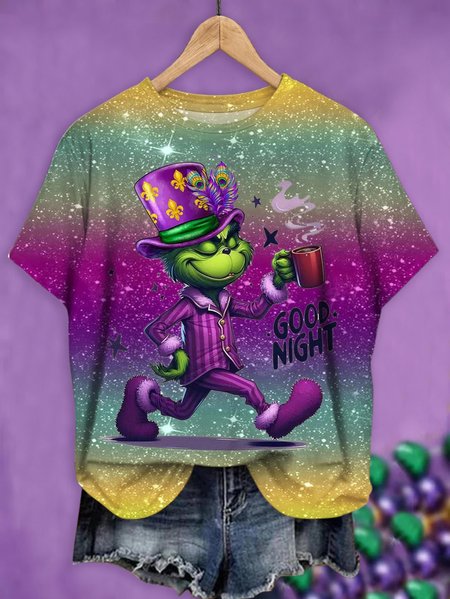 

Mardi Gras Casual Ombre Crew Neck Short Sleeve T-shirt, Purple, T-shirts