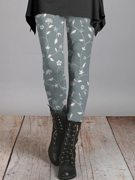 

Women's Casual Floral Jersey All Season Printing Long Leggings, As picture, Leggings