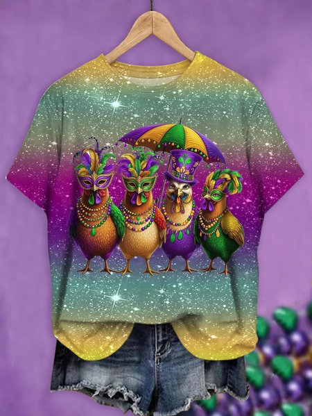 

Mardi Gras Casual Ombre Crew Neck Short Sleeve T-shirt, Purple, T-shirts