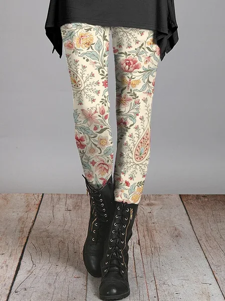 

Women's Casual Floral Jersey All Season Printing Long Leggings, As picture, Leggings