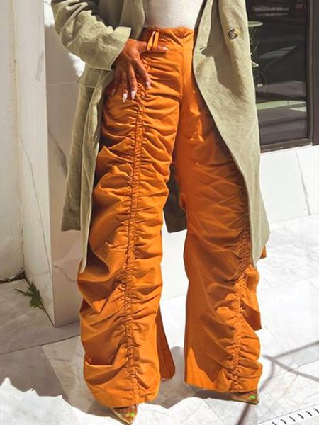 Urban Plain Ruched Baggy Pants Fashion Pants, Orange, Pants