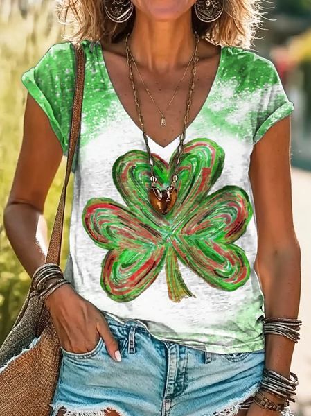 

Women's Shamrock Ombre Short Sleeve Tee T-shirt V Neck Casual Summer Top, Green, T-Shirts