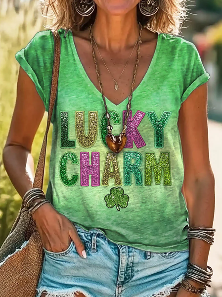 

Women's Ombre Short Sleeve Tee T-shirt V Neck Casual Summer Top, Green, T-Shirts