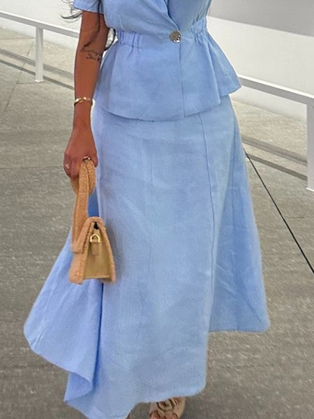 Casual Loose Plain Maxi Skirt, Blue, Skirts