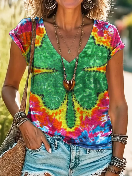 

Women's Ombre Shamrock Short Sleeve Tee T-shirt V Neck Casual Summer Top, Multicolor, T-Shirts