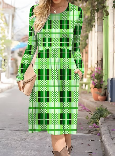 

Women's St. Patrick's Day Shamrock Print Long Sleeve Pocket Dress, As picture, Dresses