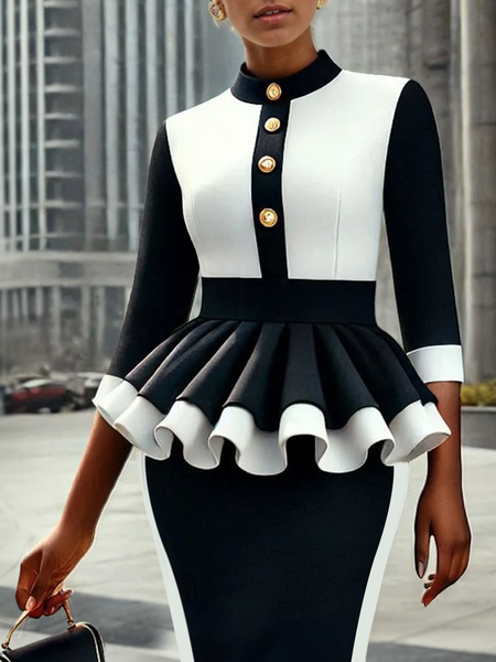 Urban Color Block Buttoned Blouse, As picture, Blouses and Shirts