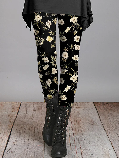 

Women's Casual Floral Jersey All Season Printing Long Leggings, Black, Leggings