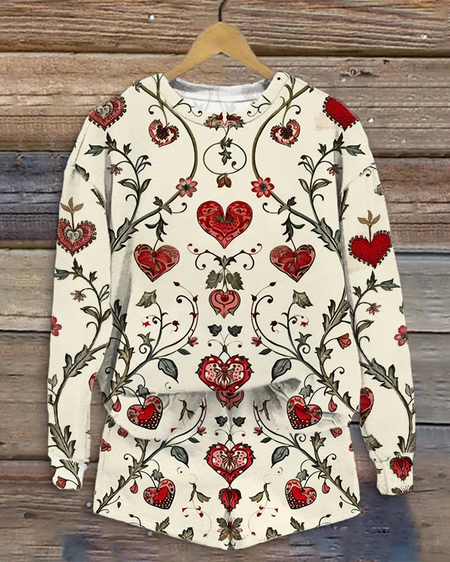 

Women's Printing Floral Daily Going Out Two Piece Set Long Sleeve Casual Spring/Fall Top With Pants Matching Set, Apricot, Suit Set