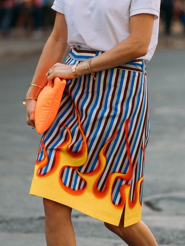 Casual Printing Striped Knee Length Skirt, As picture, Skirts