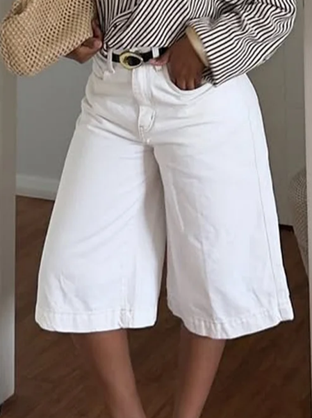 

Plain Loose Urban Jeans With No Belt, White, Jeans