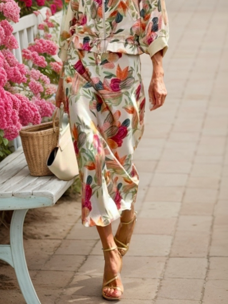 Elegant Printing Floral Midi Skirt, As picture, Skirts