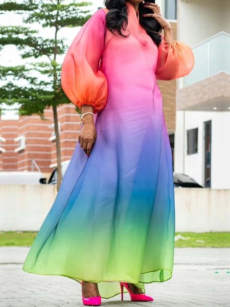 

Vacation Ombre Stand Collar Maxi Dress, As picture, Maxi Dresses