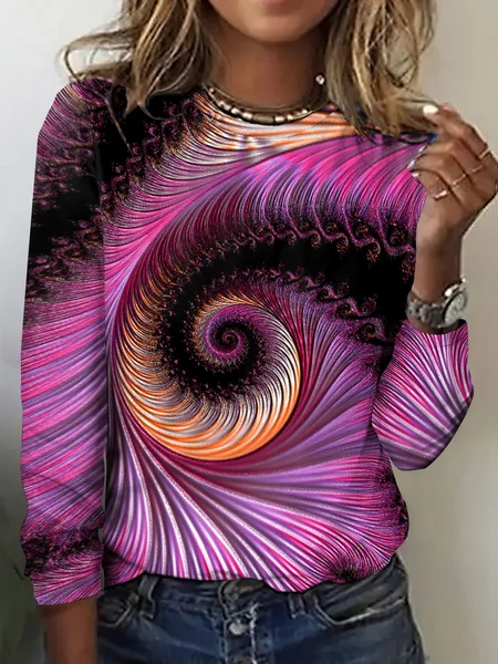 Geometric Casual T-Shirt, Purple, Long sleeves