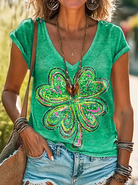 

Women's Ombre Short Sleeve Tee T-shirt V Neck Casual Summer Top, Green, T-Shirts