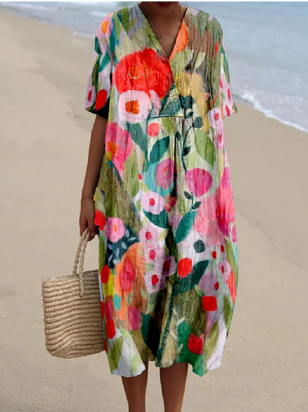 

Psychedelic Art V Neck Boho Dress With No, Orange, Maxi Dresses