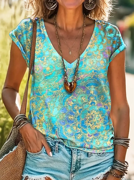 

Women's Floral Print Casual Spring T-Shirt, As picture, T-shirts