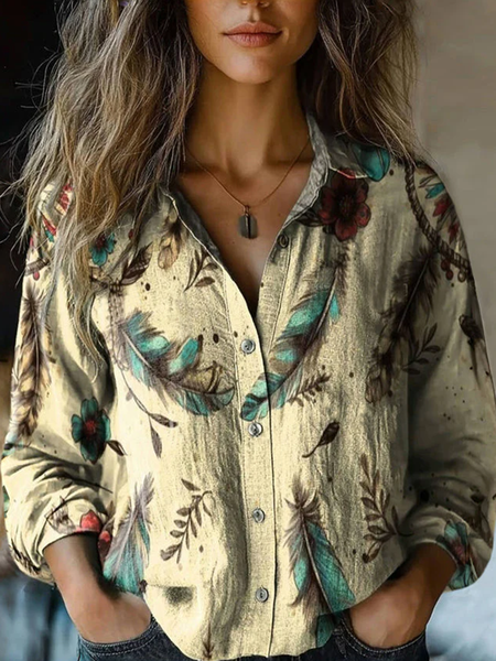 

Vintage Feather Pattern Blouse, Apricot, Blouses