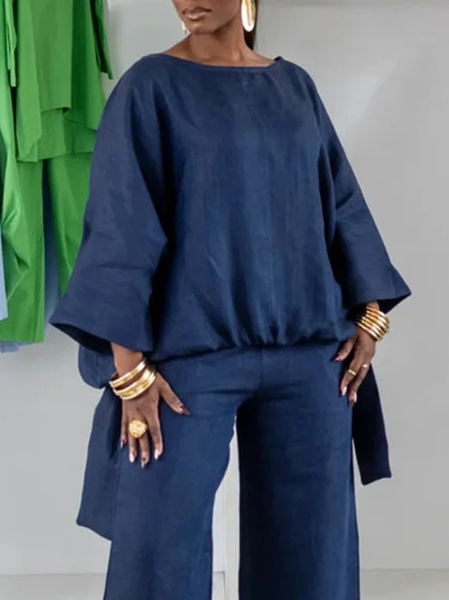

Urban Plain Crew Neck Raglan Sleeve Blouse, Blue, Blouses and Shirts